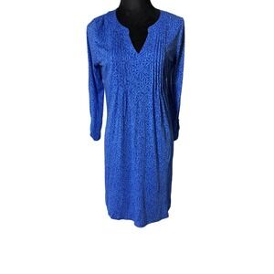 Lilly Pulitzer Blue Geometric Print Long Sleeve‎ Knit Cotton Dress Womens Small